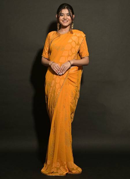 Yellow Colour ASHIMA IVERY BRASSO Fancy Festive Wear Heavy Gerorgette Designer Latest Saree Collection 5005